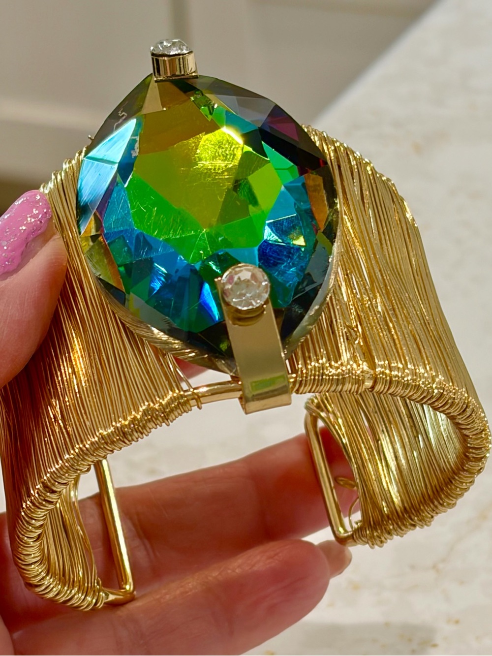 Contemporary High Fashion Runway Iridescent Multi Color Glass Stone